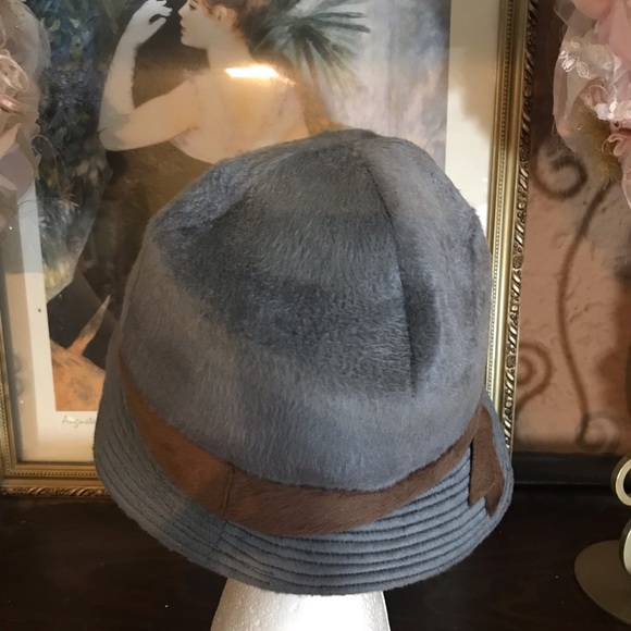 VINTAGE GEORGI ORIGINAL GRAY & BROWN VELOUR MODIFIED FEDORA FELT HAT - Picture 7 of 11
